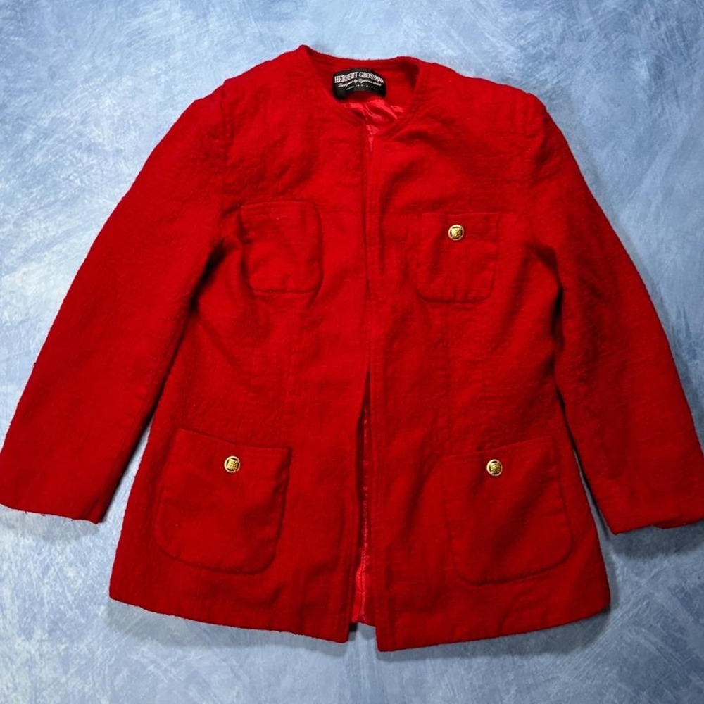 Herbert Grossman vintage red 70s jacket with gold buttons and pockets Made in US